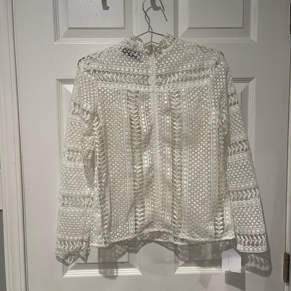 Self Portrait Crochet Lace Panel Long Sleeve Blouse - Picture 7 of 7